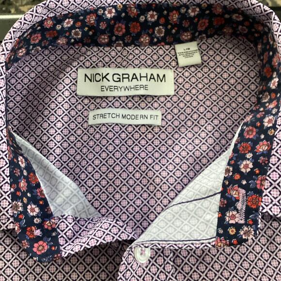 Pre-owned Nick Graham Men's Performance Stretch Printed Short Sleeve Button Up - Picture 2 of 5